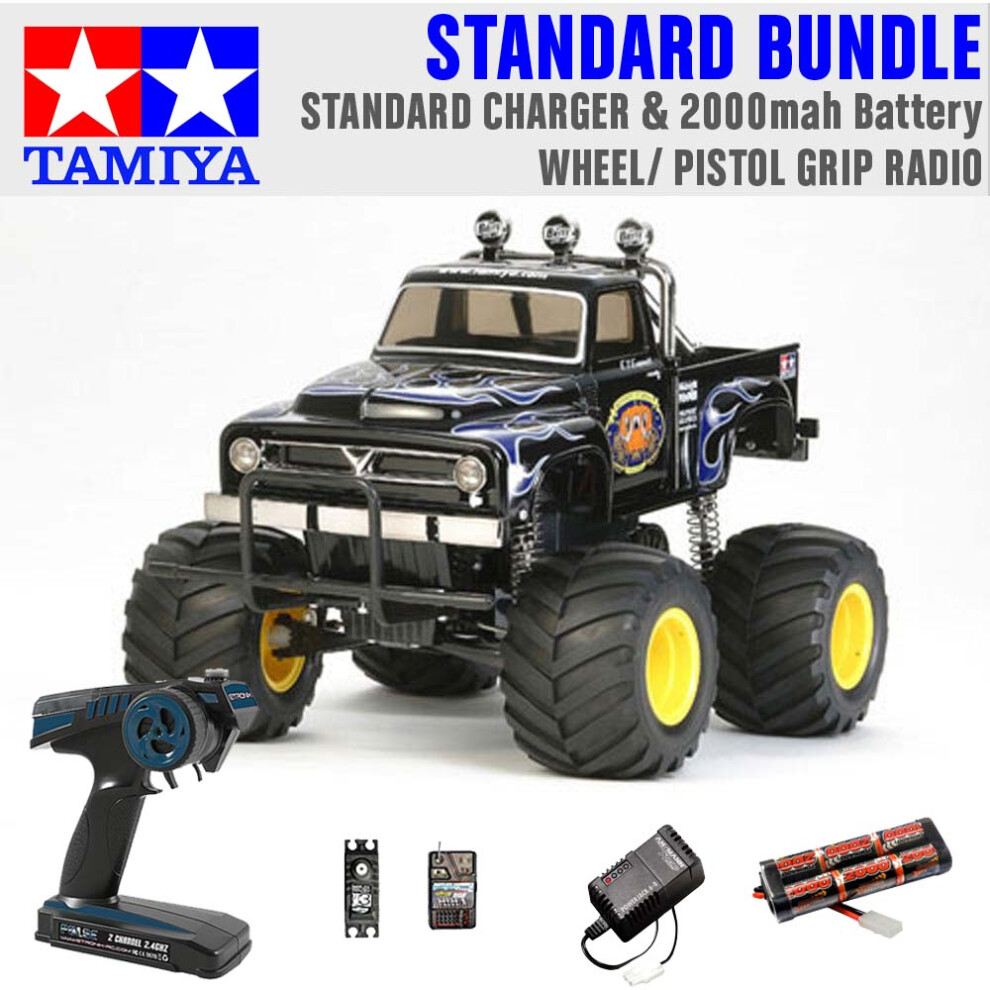 TAMIYA RC 58547 Midnight Pumpkin Black Edition 1:12 Standard Wheel Radio Bundle