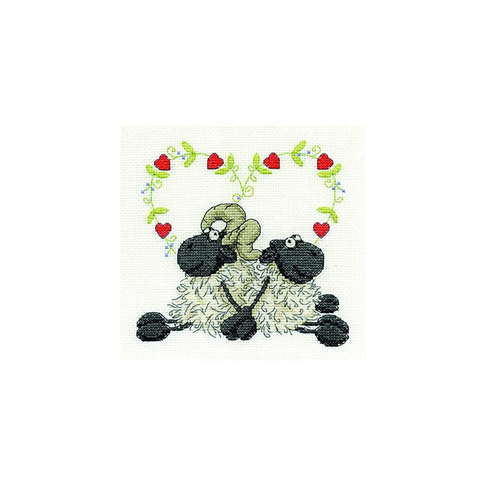 Love You Too Cross Stitch Kit, Includes Stranded Cotton, 14ct Aida Fabric, Needle, Chart and Instructions