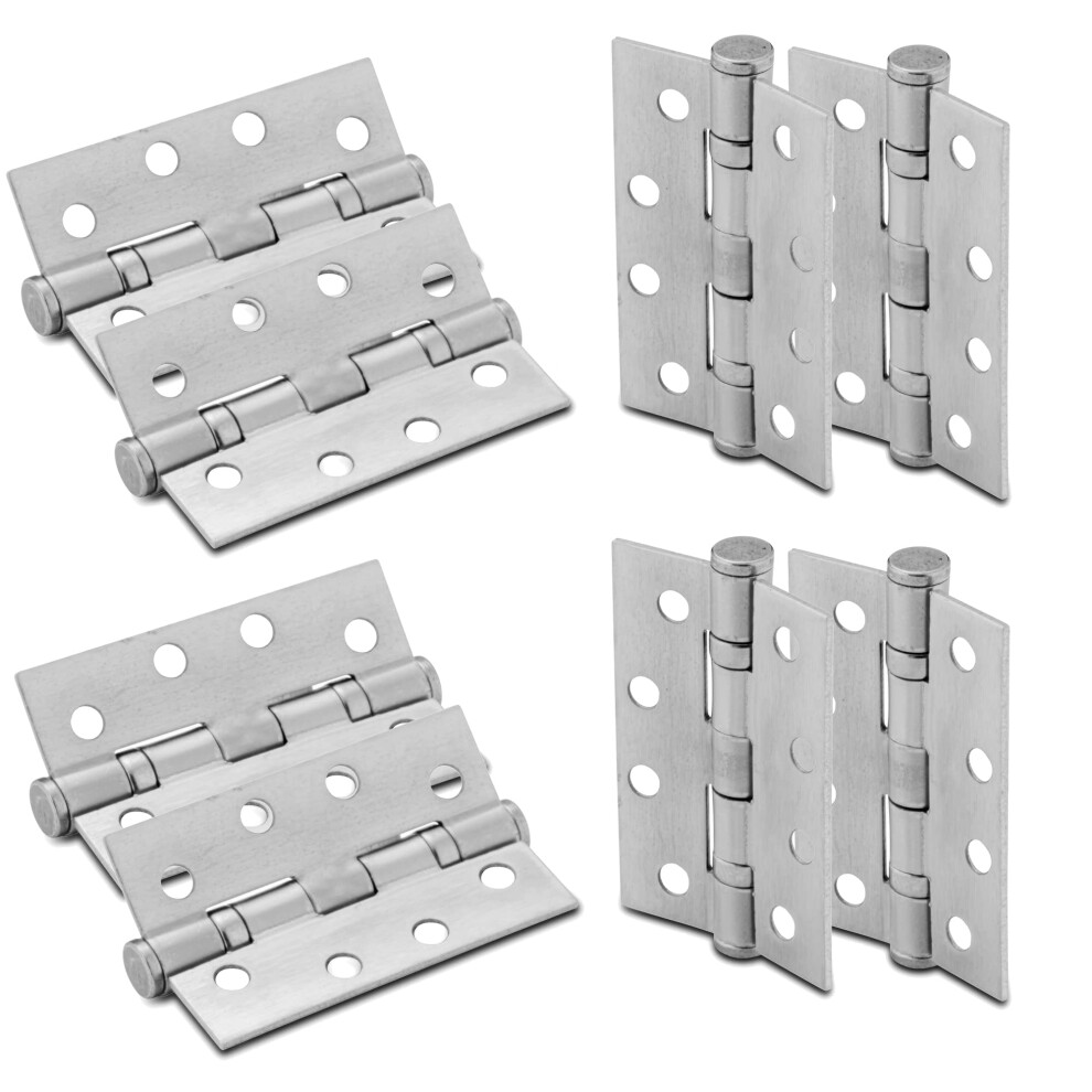4 Inch (100Mm) Satin Chrome Ball Bearing Hinges, Steel Door Hinge For Wooden Doors (4 Pairs) 5060568901213