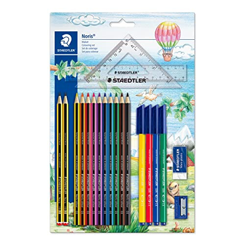 Staedtler 61 SET42 Noris Colour Pencil - Set of 20 Pieces Including HB Pencils, Fibre-Tip Pens and Ruler