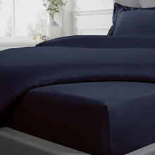 Fitted Sheet 100% Cotton Sateen Soft Cosy 10" 25cm Deep 300 Thread Count Luxury Bedding Bedsheet Bed Linen - Navy Blue - Double, 5056242826057