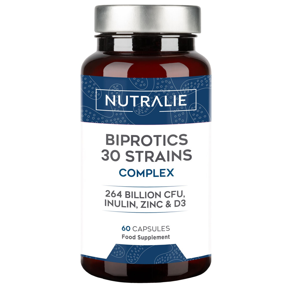 Nutralie Biprotics Bio Culture 30 Strains 264 Billion Cfu Guaranteed Per Dose | Improves Defenses And Intestinal Flora | Biprotics 30 Strains Complex 60