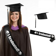 Student Graduation Hat Cap and Graduate Satin Sash for Prime Adults Graduation Ceremony Party Favors Decoration