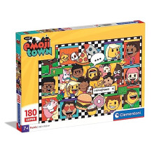 29066 Supercolor Emoji Town-180 Pieces, Jigsaw Kids Age 7, Puzzle Cartoon, Made In Italy