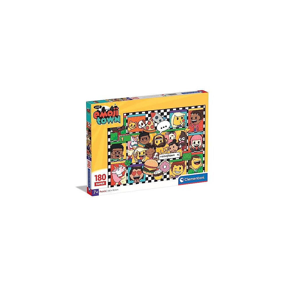 29066 Supercolor Emoji Town-180 Pieces, Jigsaw Kids Age 7, Puzzle Cartoon, Made In Italy