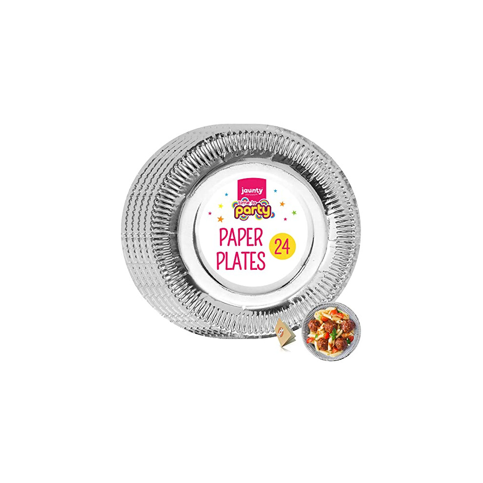 24pk Silver Paper Plates | 9" Silver Party Plates for All Occasions | Silver Plate for Christmas, Birthdays, Wedding Celebration | Silver Disposable