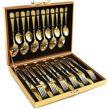 24Pcs Gold Silverware Set, Gold Forged Stainless Steel Flatware, 6 x Dinner Knife, 6 x Dinner Spoon, 6 x Dinner Fork, 6 x Teaspoon, Polished Tableware