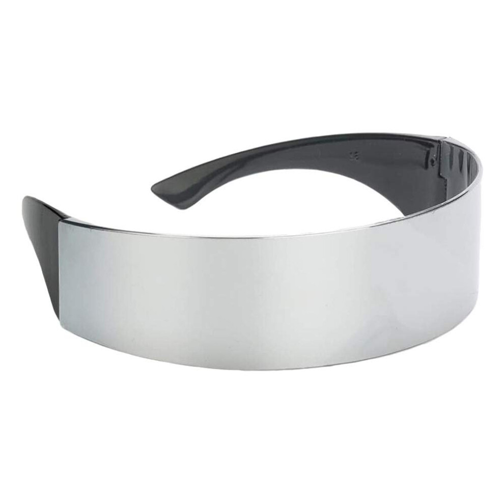 Pofet Futuristic Narrow Cyclops Color Mirrored Lens Visor Sunglasses Fancy Dress Costume Silver