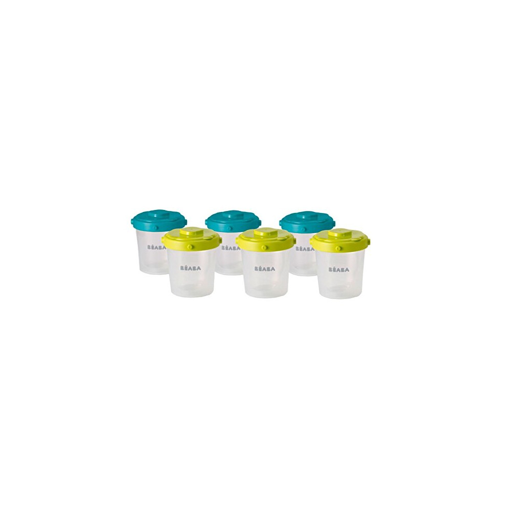 BÃABA - Set of 6 Baby Food Storage Container - Stackable and clippable pots - 100% Airtight with Measurement indication - Freezer safe - 6x200ml -