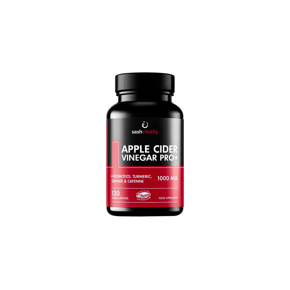 Sash Vitality Black Raw Apple Cider Vinegar Complex 1000Mg With Turmeric, Ginger, Probiotics 200 Billion & Prebiotics, Cayenne Pepper, Ginger, Pepper & Flaxseed