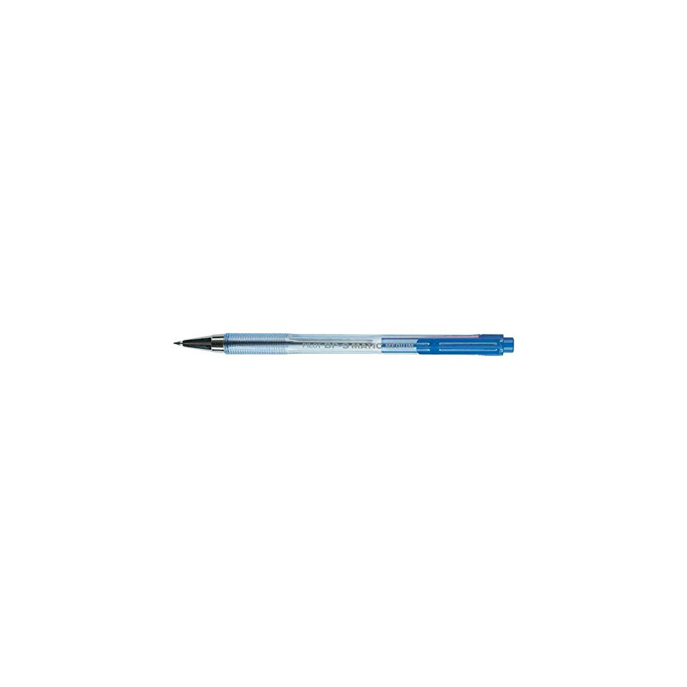 BP-S Matic Retractable Ballpoint Pen - Fine Lettering - Transparent Body - Refillable - Blue - Pack of 12