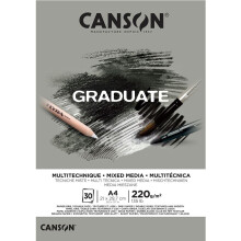 Graduate Mixed Media 200gsm A4 Paper, Double Sided: Grained And Smooth, Pad Glued Short Side, 30 Grey Sheets, Ideal for Student Artists
