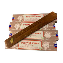 Satya Incense Sticks, 4 Packs x 15g, with Incense Holder, Positive Vibes