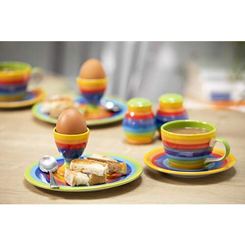 Hand Painted Rainbow Stripe Pair of Egg Cups 1