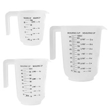 Plastic Lightweight Kitchen Measuring Jug Set of 3, Sturdy Hardwearing, Stackable, Bold Measuring Scale Markings in ml, Pints and Ounces, Pouring Lip