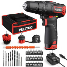 12V Cordless Drill Driver, Power Impact Drill 35Nm, 50Pcs Electric Drill 21+3 Torque, Screwdriver Drill 3/8" Chuck, 2 Speed 1.5Ah Battery, LED Light