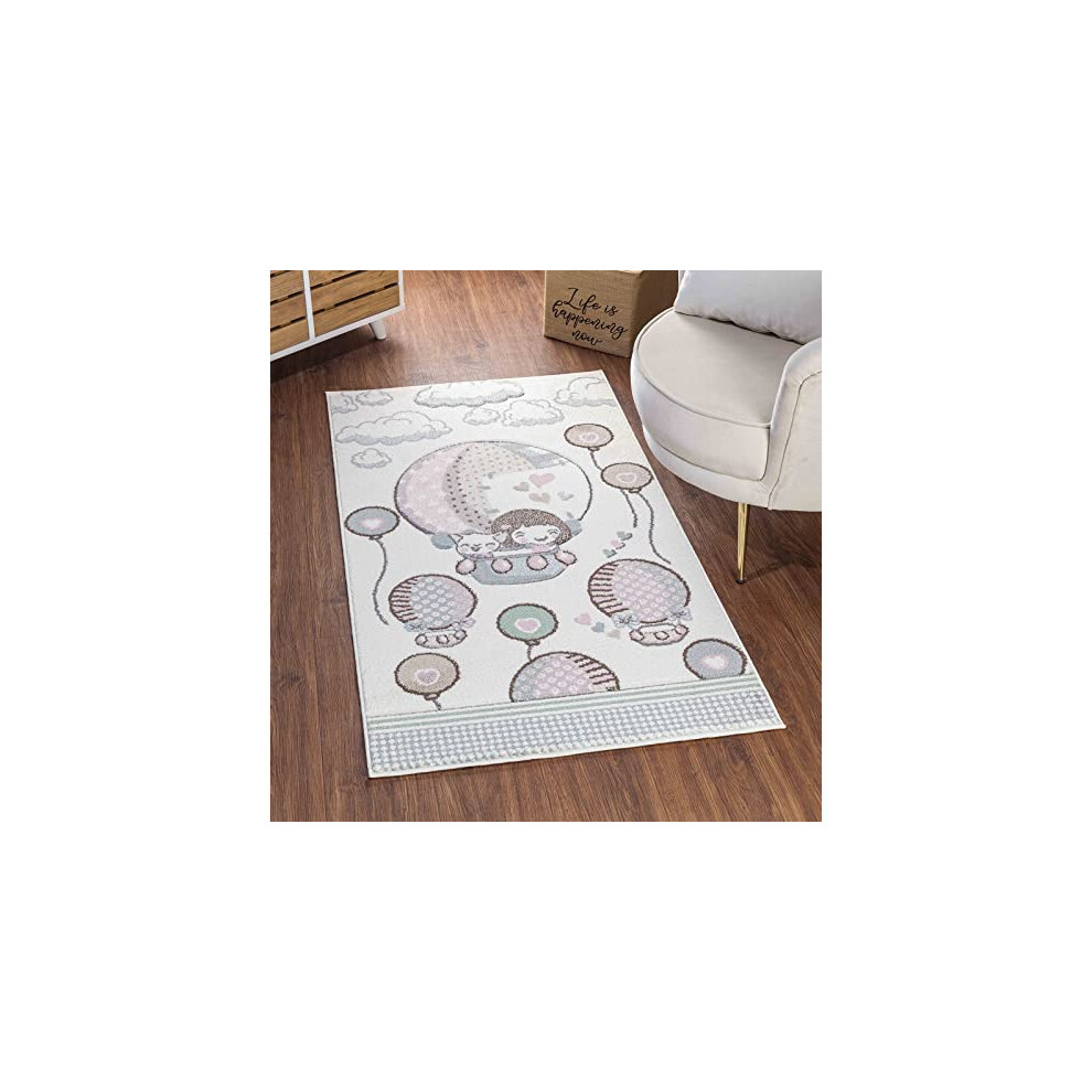 Hot Air Balloon Kids Rug - Childrens Rugs For Bedroom, Area Carpet For Kids Room, Nursery Or Playroom Carpets - Baby Bedroom Accessories For Boys & Surya