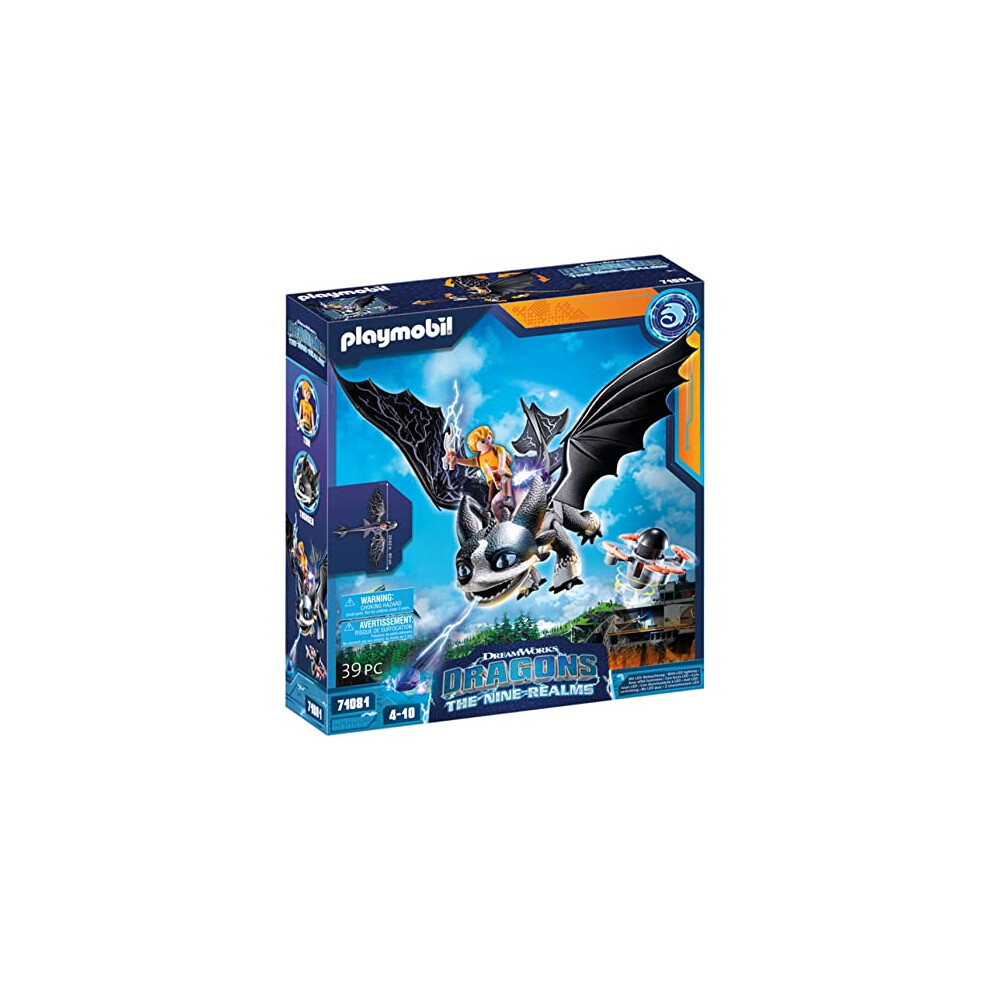 DreamWorks Dragons 71081 Dragons: The Nine Realms - Thunder and Tom, Dragon Figure with Shooting Function and Light Effects, Toy for 4+ Year Olds