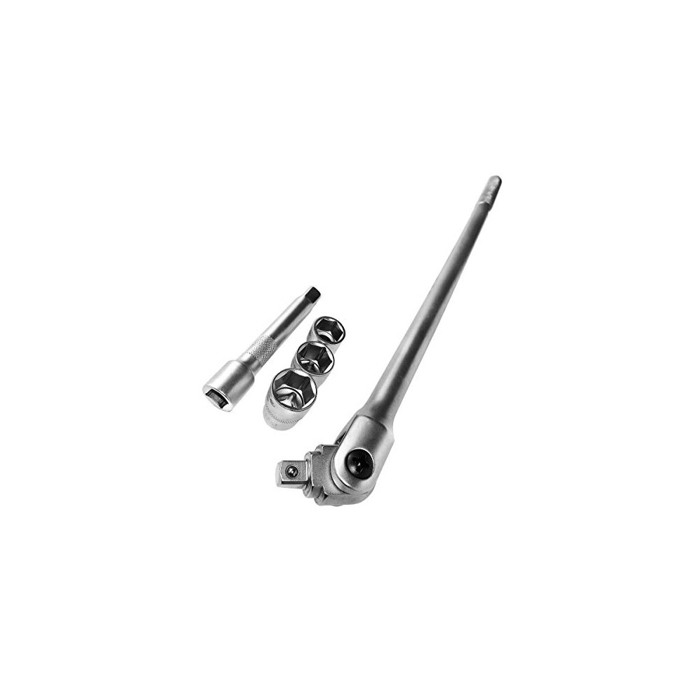 Breaker Bar 1/2-Inch with Nuts Set, Ã 16 mm / 1/2 Inch, Length: 600mm, with Extension and 3 Inserts 17mm, 19mm, 21mm & Rotary Handle Push, Extra