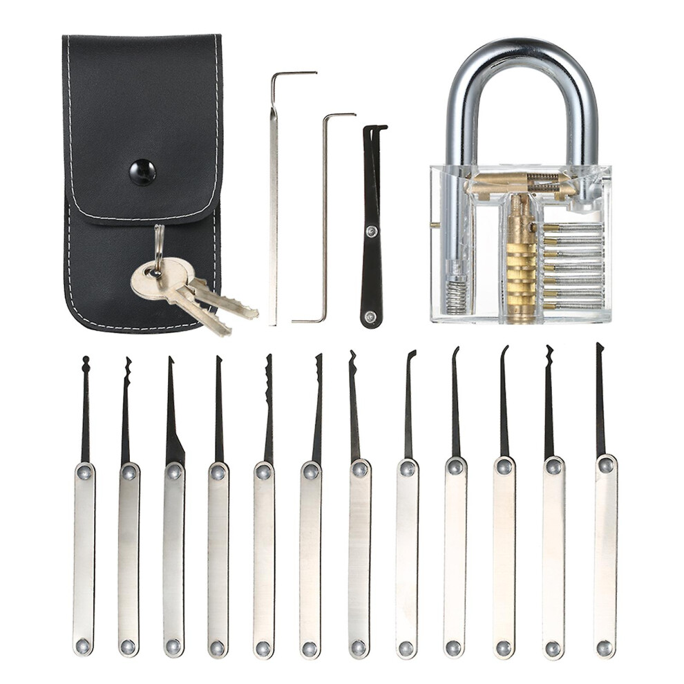 Transparent 15pcs Lock Picking Set Kit Tool With Transparent Practice Training Padlock Lock For Locksmith Beginners And Professional