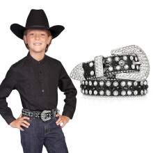 (white, 105cm(41Inch)) Kid Rhinestone Belt For Boys And Girls, Western Cowboy Cowgirl Children Belt With Diamond Crystal Belt For Jean Pant