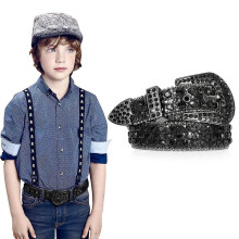 (black, 85cm(33Inch)) Kid Rhinestone Belt For Boys And Girls, Western Cowboy Cowgirl Children Belt With Diamond Crystal Belt For Jean Pant