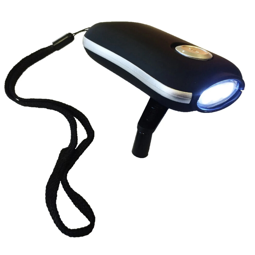 Led Dyno Wind Up Pocket Torch Light Walking Camping Lamp Black