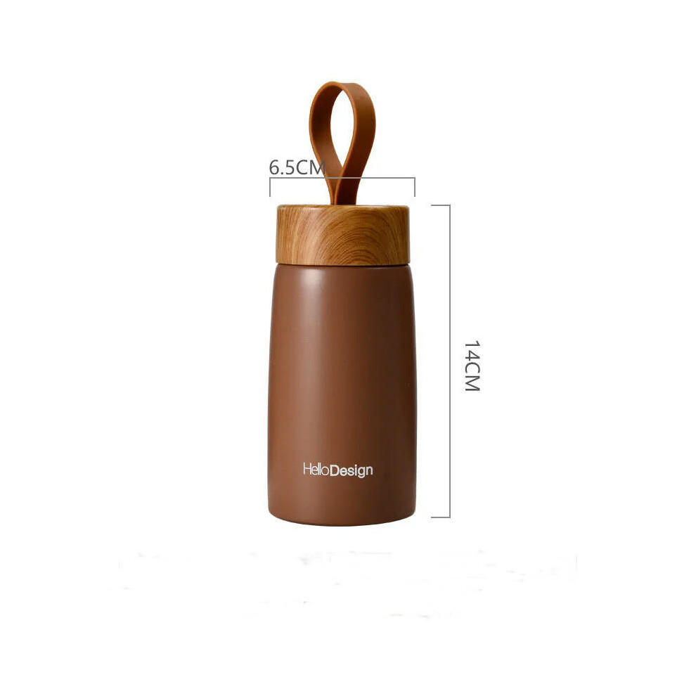 (201-300ml, 280ml brown) Double Wall Insulated Thermos 304 Stainless Steel Vaccum Flask Outdoor Portable 280ml Wood Water Cup Mini Vacuum Water Bottle-image-OPC-PDWD6FB-NEW