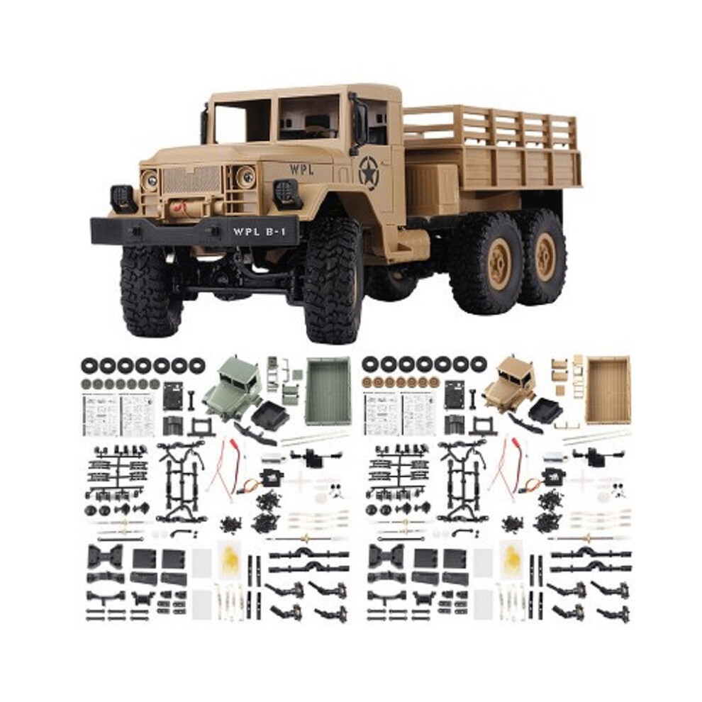 (B16K Khaki No RC) WPL B16 B-16 1:16 RC Truck WPL RC Crawler Car 6WD 2.4G Mini Off-Road Remote Control Car 15km/H Top Speed Mini RC Monster Truck