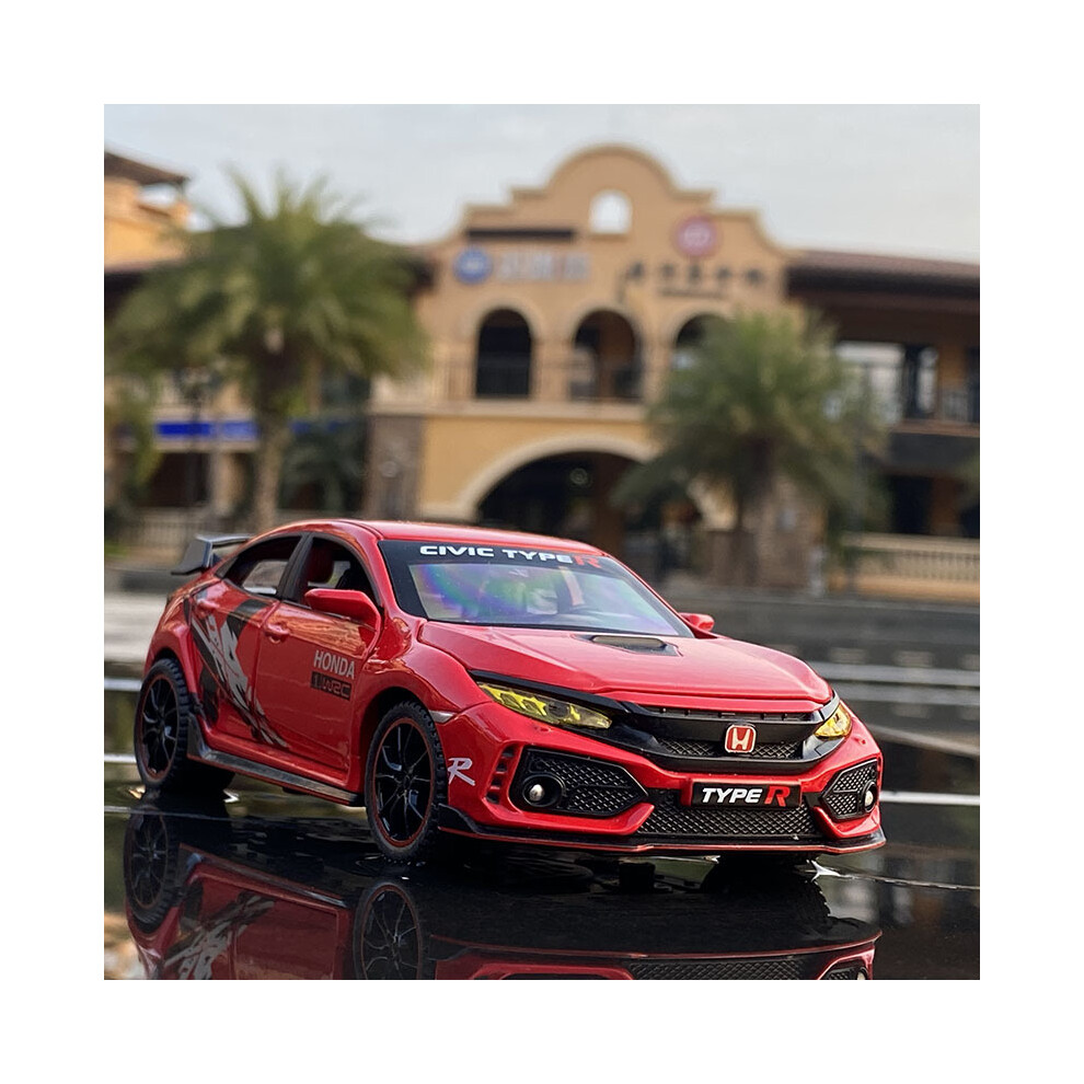 (Red B) 1:32 HONDA CIVIC TYPE-R Alloy Sports Car Model Diecast Metal Toy Vehicles Car Model Sound and Light Collection Children Toy Gift