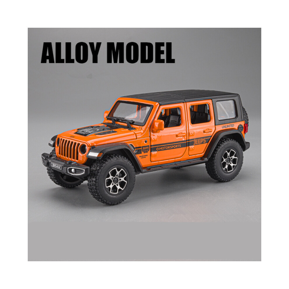 (Orange) 1:30 Jeeps Wrangler Rubicon Alloy Car Model Diecasts Metal Off-road Vehicles Car Model Simulation Sound Light Childrens Toy Gift