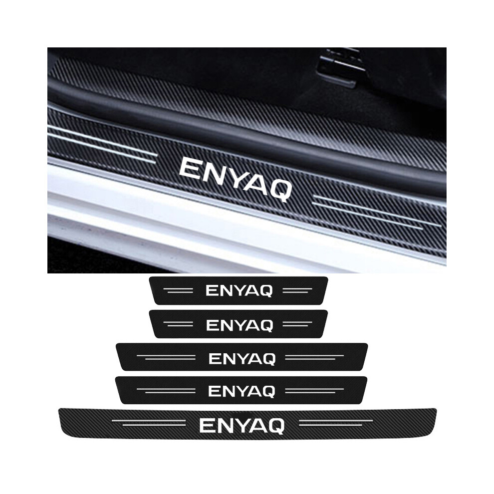 (5Pcs) Motor Vehicle Parts Carbon Fiber Car Front Rear Anti Scratch Sticker Door Threshold Decals Sill Protective Strips for Skoda ENYAQ Logo Decorati