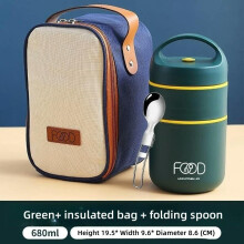 (2 Green) Thermal Porridge Cup Stainless Steel Insulated Lunch Bag Food Warmer 680ml Thermos Soup Cup Lunch Box for Kids School Outdoor