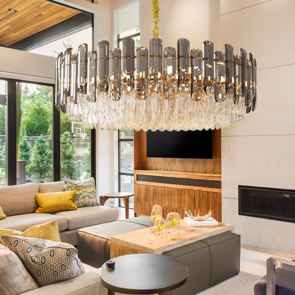 Luxury Round Crystal Chandelier: 80cm 5 Tiers  Pendant Light Grey