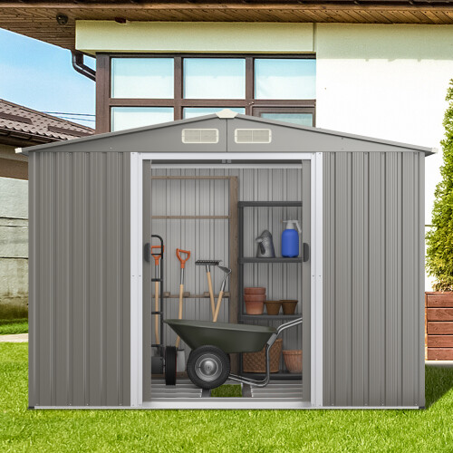 Casart 8FT x 6FT Metal Storage Shed Tool Shed W/ Double Doors & Foundation 2