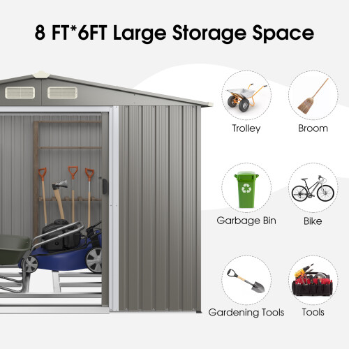 Casart 8FT x 6FT Metal Storage Shed Tool Shed W/ Double Doors & Foundation 1