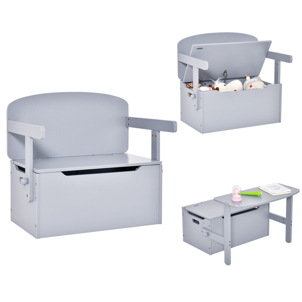 3-in-1 Convertible Activity Bench Table Set W/ Wooden Toy Box Grey