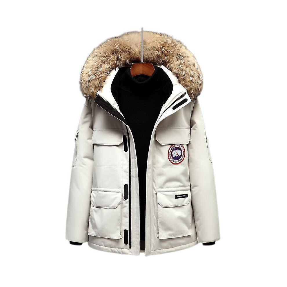 (khaki, m) Men's Winter Hooded Quilted Down Jacket Casual Tooling Coat
