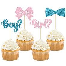 36Pcs Boy or Girl Cupcake Toppers Glitter Bow Tie Cupcake Picks Baby Shower Cake Topper Decorations for Kids Birthday Gender Reveal Party Cake