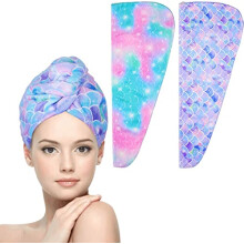 2Pack Hair Drying Towels-Microfibre Hair Towels-Quick Drying Hair Towels-Uper Absorbent Hair Towel With Button. Designed For Wet Hair Wraps, Women's &