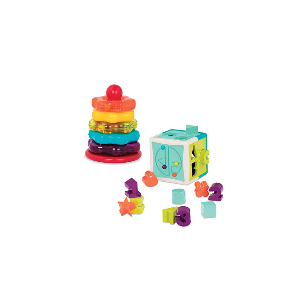 - Stacking Rings + Shape Sorter Cube Dual Bundle - Learning Toys for Kids Age 1 & Up (20 Pc)