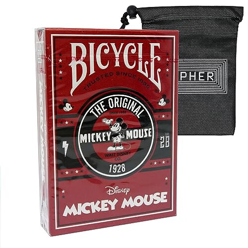 Red Bicycle Disney Mickey Mouse Playing Cards - Custom Poker Sized Deck - Includes Cipher Card Bag