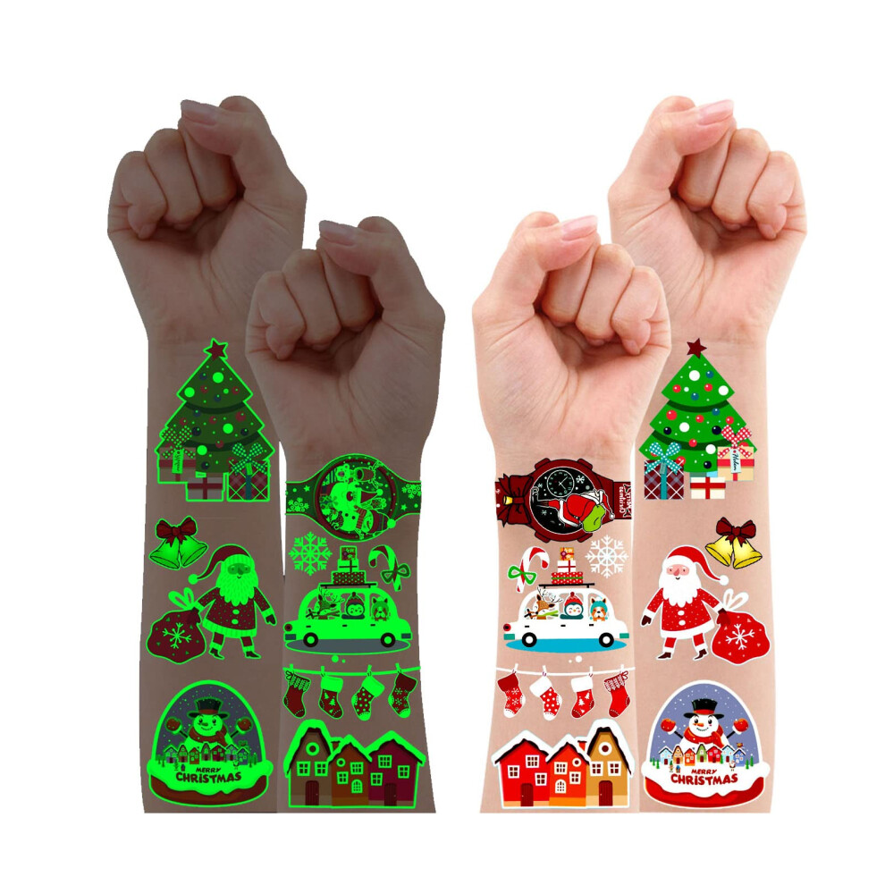 Christmas Party Bag Fillers, 120pcs(12 sheets) Luminous Temporary Tattoos for Kids Christmas Decorations, Christmas Gifts Sweets Candle Eve Box