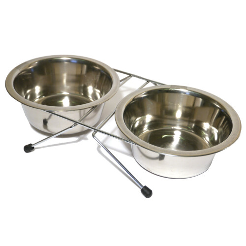 Rosewood Steel Double Diner Cat Bowls, Small