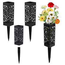 Grave Flower Holders, Cemetery Vases with Spikes for Fresh/Artificial Flowers, Grave Decorations Plastic Rectangle Vases for Gravestone Grave Outdoor