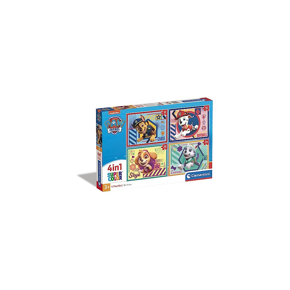 21526 Paw Patrol Supercolor 4 in 1 Patrol-12+16+20+24 Pieces, Jigsaw Kids Age 3, Cartoon, Movie Puzzle, Made in Italy