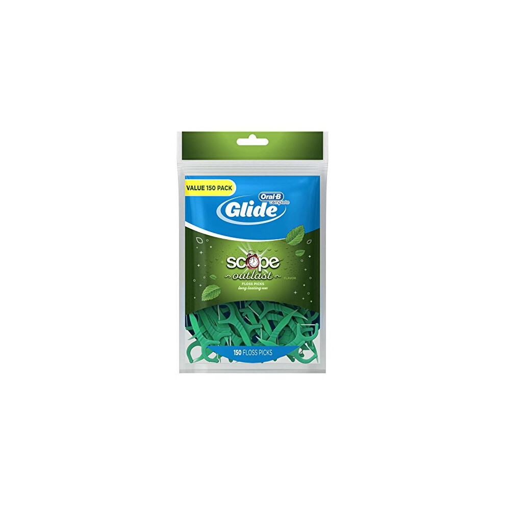 Glide Complete with Scope Outlast Dental Floss Picks, Mint, 150 Count