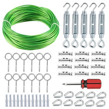 Garden Wire For Climbing Plants, 30M-3MM Multi-Use Steel PVC Coated Wire Rope Kit with M5 Turnbuckle Tensioner for Garden Wire Fence | Plant Shade |