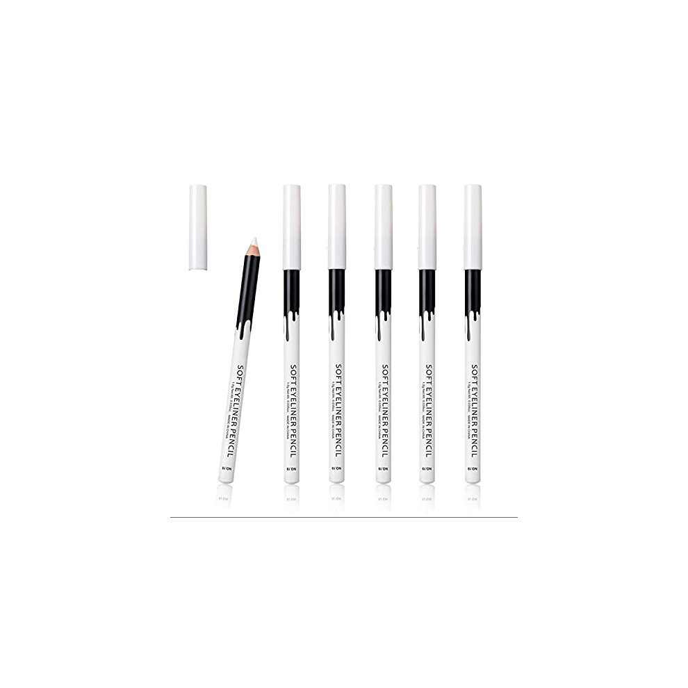 6 White Eyeliner Pencils Professional Use as Highlighter, Soft, Waterproof, Long-Lasting Eyeshadow, Eye Brightener,Eye Shadow Pencil , Lip Line Pen,
