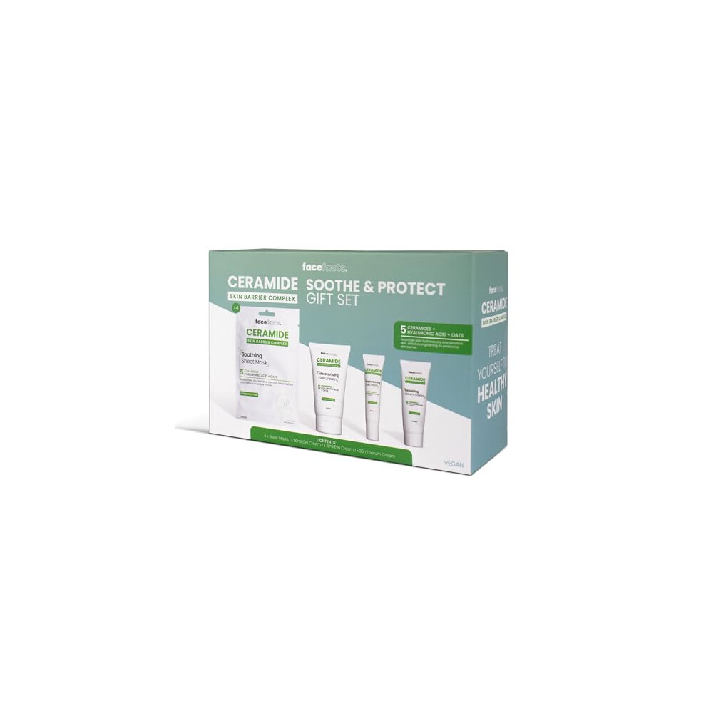 Face Facts Cream Ceramide Soothe & Protect Gift Set | Soothing Sheet Mask, Moisturising Gel 50Ml, Replenishing Eye 15Ml & Repairing Serum 30Ml 5 Ceramides,